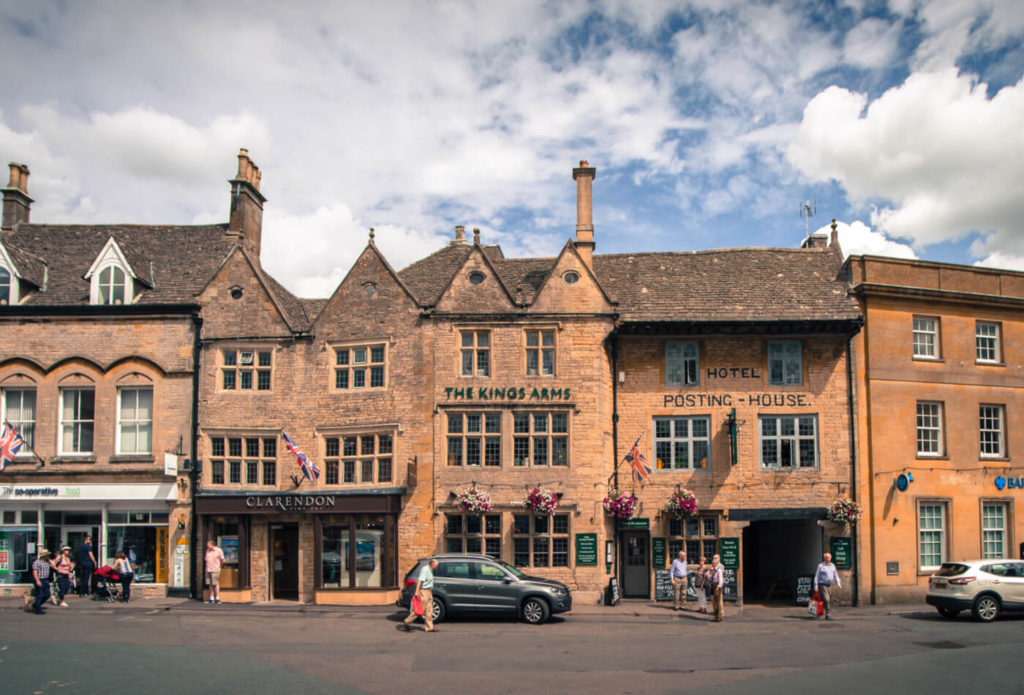 Stow-on-the-Wold Market Square featuring The Kings Arms pub